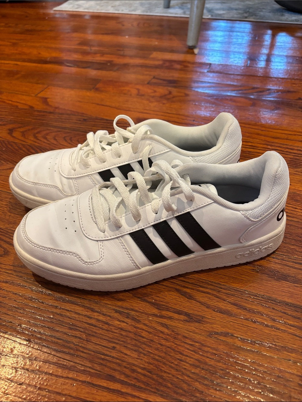 adidas White Low-Top Sneakers with Black Three Stripes